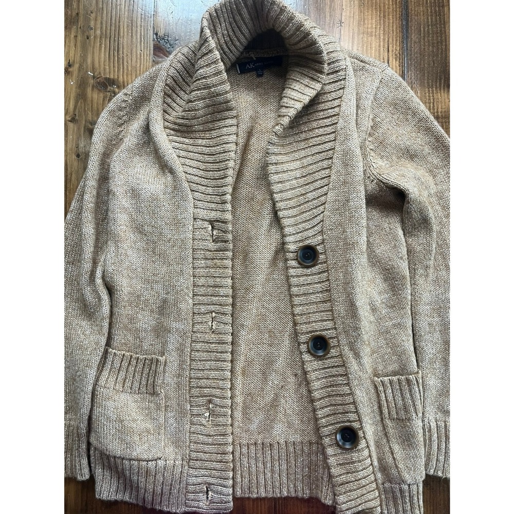 AK‎ Anne Klein Shawl Collar Cardigan Sweater Tan Marled Wool Mohair Blend Large